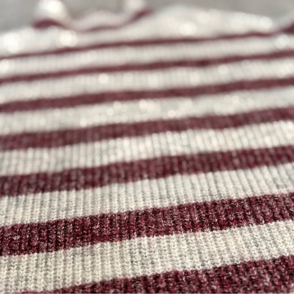 American Eagle Outfitter Stripe Wine Read and Light Brown Sweater Size Medium - Picture 11 of 12